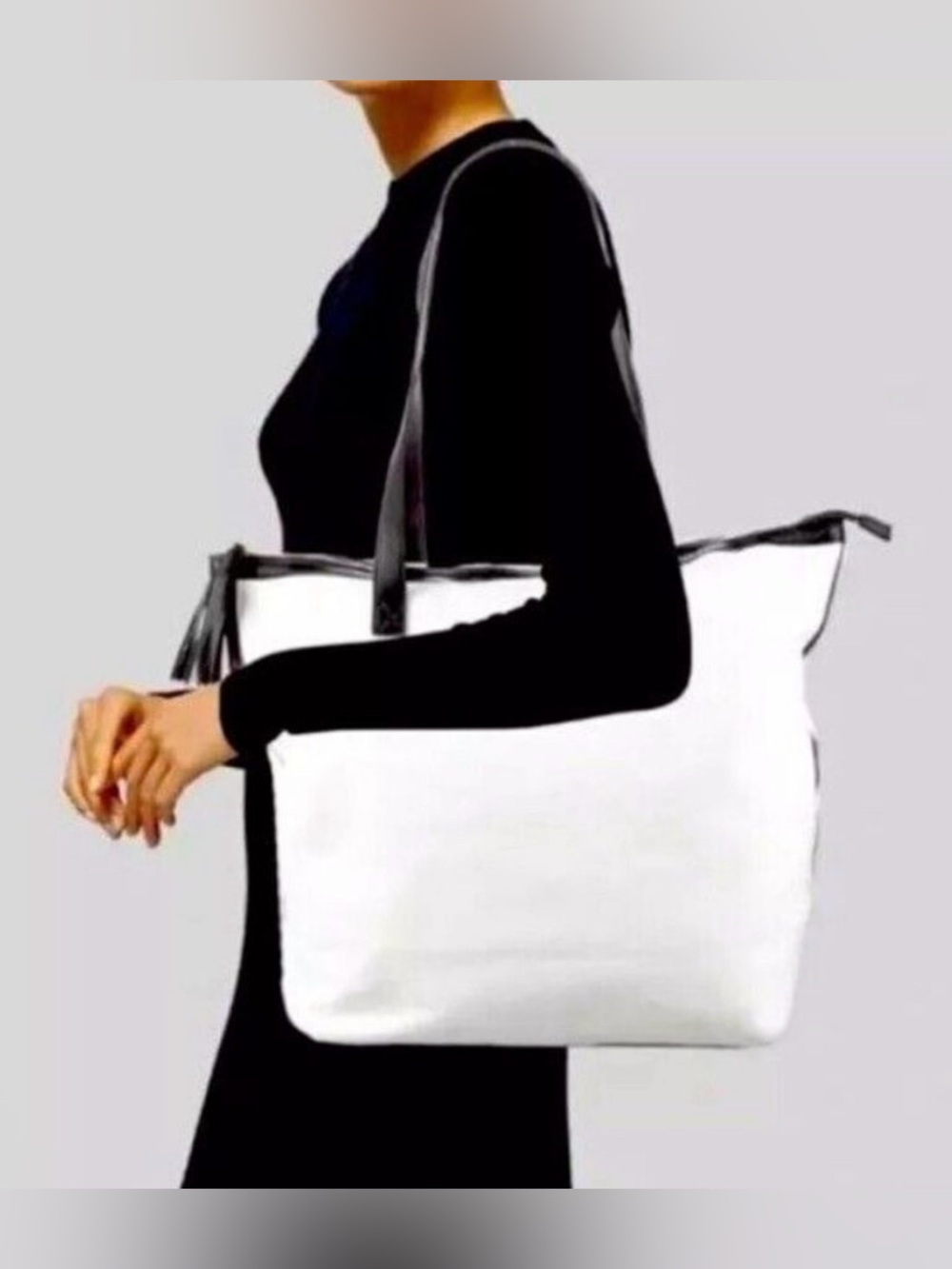Walter Baker Carly Bag - Classic White Tote Bag with Black Trim - New in Package
